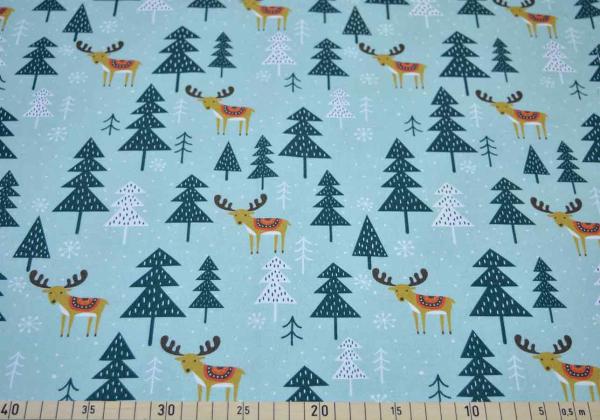 Dekodruck Winterwald und Elche auf Mint